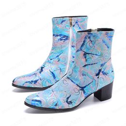 Fashion Men High Heel Ankle Boots Nightclub Party Celebration Dancer Short Boots Real Leather Dress Shoes