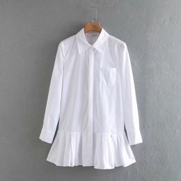 2020 New women solid Colour hem pleated white mini dress elegant long sleeve chic vestidos business women clothing dresses DS3532 X0521