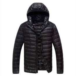 Pure Color High-End Warm Fashion for Men Feather Hooded Down Jacket Winter Boutique Male Coat Thin Light Overcoat G1108