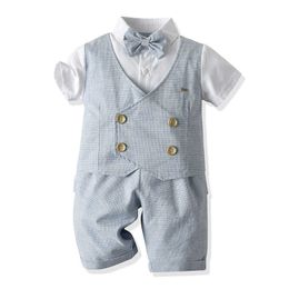 Children Wedding Suit for Boys Kids Summer Gentleman Clothes Set Infant Baptism Boy Outfits Toddler Blazer Pants 210615