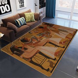 Egyptian Culture Big Carpets For Living Room Vintage Nordic Ethnic Style Floor Mat Non-slip Washable Rugs Bedroom Beside 210626