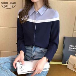 Women's Shirte Spring Stitching Top Female Long Sleeved Chiffon Shirt Women Office Lady Style Slim Blouse 12805 210508