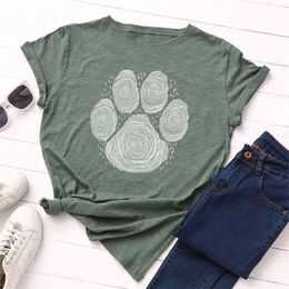 JCGO Summer Cotton Women T Shirt S-5XL Plus Size Short Sleeve Bear Paw Print Tees Tops Casual Simple O-Neck Female TShirts 210720