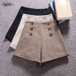 Short Mujer Korean Woolen Shorts Women Winter Loose Wide Leg Feminino Autumn Zipper Pocket Buttons 7435 50 210621