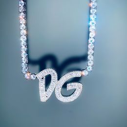 Cutsom Baguette Letters Pendant Welding Tennis Chain Necklace Iced Out Luxury Zirconia Hip Hop Jewellery Personalised Gift