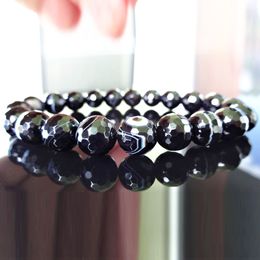 MG1153 Genuine 10 MM Black Facetted Sardonyx Bead Bracelet for Men Trendy Yoga Mala Energy Bracelet