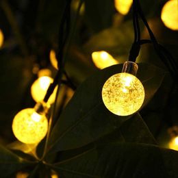 -30 gotitas de agua de bola de cristal LED Solar Tierra 8 Características Patio exterior jardín Balcón Decoración Luces Cadena Navidad Luces de vacaciones