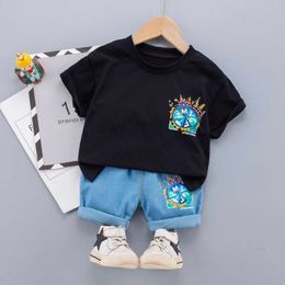 0-5 Years Summer Boy Clothing Set Casual Fashion Cartoon Active T-shirt+ Pant Kid Children Baby Toddler 210615
