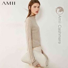 Amii Minimalism Autumn Winter Sweaters For Women Fasion 100% Cashmere Solid Turtleneck Sweater Women's sweater 12040857 210812