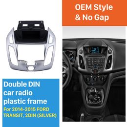 Silver Double Din Car Radio Fascia for 2014-2015 Ford Transit Dash Mount Stereo Instal Frame Auto Dashboard Covers