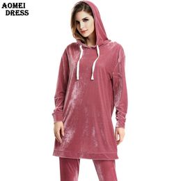 Spring Women Velvet Hoodies Loose fit Long Casual Sweatshirts with Hat Hoody Solid Red Colour Pullovers Irregular Tops 210416