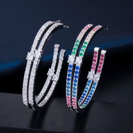 Fashion Hoop Colorful AAA Cubic Zirconia Designer Earrings Designer 925 Silver Post Copper Jewelry 18k Gold Full White CZ Earring Valentines Day For Women