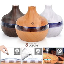 300ml Mini Portable Aromatherapy Essential Oil Diffuser bamboo Humidifier Air Wood Grain Ultrasonic Cool Mist Diffusers with Changing 7 LED Colour Night light