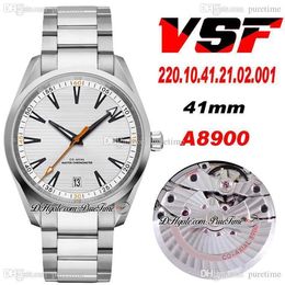 VSF Aqua Terra 150M Master CAL A8900 Automatic Mens Watch White Textured Dial Orange Hand Stainless steel Bracelet 220.10.41.21.02.001 Super Edition Puretime 10a1