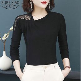 Autumn Winter Fashion Hollow Silk Long Sleeve Bottom Shirts Women Sexy Elegant Slim Solid Blouses and Tops 6910 50 210510