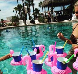 Inflatable Flamingo Drinks Cup Holder Pool Floats Bar Coasters Floatation Devices Children Bath Toy small size