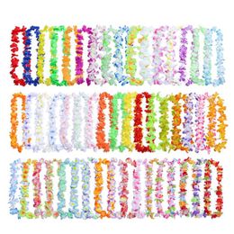 50PCS Hawaiian Wreath Hawaiian Leis Garland Artificial Necklace Hawaii Flowers Leis Spring Party Decor Supplies Beach Fun Wreath 211104