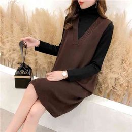 Women Cashmere Knitted Pullovers Vest Long Waistcoat Autumn Winter Sweater Vests Slim Sleeveless Casual Female 210805