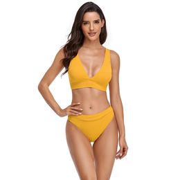 High Waist Bikini Push Up Swimwear Women's Swimsuit Yellow Set Black Sexy Biquini Strap s Summer Swimming Suit 210520