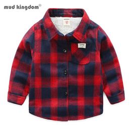Mudkingdom Boys Thick Shirts Winter Long Sleeve Plaid Fashion Lapel Shirt Button Casual Warm Clothes 210615