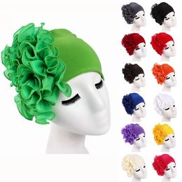 Big Flower Turban Hijab Inner Caps Muslim Women Stretch Beanie Bonnet Indian Chemo Caps Hat Hair Loss Cover Under Scarf Headwear