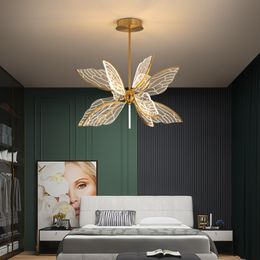 Modern Acrylic Butterfly Wing Chandelier For Living Room LED Pendant Lamp Nordic Simple Bedroom Kitchen Creative Golden Transparent Lights