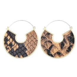 Hoop & Huggie 2021 Retro C Type Classic Irregular Snakeskin Pattern Earrings Solid Colour Artificial PU Leather Stainless Steel