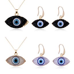 Blue Inspired Jewellery Evil Eye Druzy Drusy Pendant Necklace Earrings Resin Quartz Crystal Fashion For Women