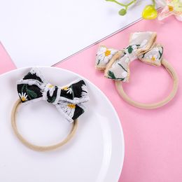 Daisy Embroided Baby Headband Nylon Bowknot Girls Hairband Lovely Flower Scrunchie Stretchy Children Autumn Head Band Accessries