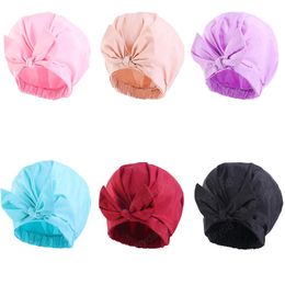 Bow Waterproof Women Shower Caps Elasticized Hem Solid Hair Cover Lengths Hats