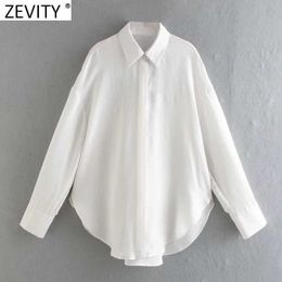 Zevity Women Fashion Striped Print Casual Loose Smock Blouse Office Lady Single Breasted Shirt Chic Blusas Tops LS7625 210603