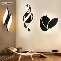 QIYIMEI Modern LED Wall Lamps Spin white/black Indoor lighting For Hall Bedroom Study Living Room Lights fixtures Input 90-260V 210724