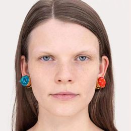 European And American Ins Niche Stud Design Gem Earrings Asymmetric Blue Orange Contrast Retro Fashion All-Match Female Jewellery