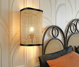 Japanese Rattan Wall Lamp Simple Creative Bedroom Bedside Lighting Corridor Stairs Tatami Lamps Living Room Decor Led