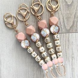 2022 New Mother's Day Gift Leopard Print Silicone Wood Bead Mama Keychain Keychain For Mom