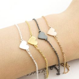 Link, Chain Charming Heart Bracelets Bangles For Women Girls Pulseras Rose Gold Color Stainless Steel Statement Bracelet Femme Jewelry