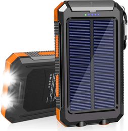 -Banco de energia solar, Qi portátil carregador 20.000mAh Tipo de bateria externa tipo c entrada de entrada lanterna dupla, compasso, perfeito para exterior / acampamento / viagem