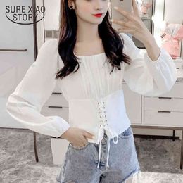 Autumn Vintage Cotton Blouse Puff Sleeve Pullover Blouses Femme Office Lady Casual White Shirt Women Blusas 11194 210415