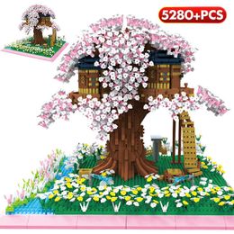 Mini City Creator Cherry Tree Friends House Model Building Blocks Street View MOC Bricks Educational Toys For Children Gifts Q0624