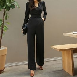 Jumpsuit autumn winter ladies V-neck is thin and high waist Regular Broadcloth Casual 210416