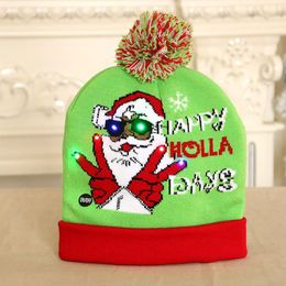 Berets Ugly Sweater Christmas Hat LED Pullover Wool Ball Knitted Winter Holiday Cartoon Street Headdress Luminous Cap