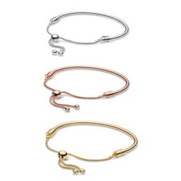 Moments Silver Sliding Bangle Bracelet Fashion Rose Golden Shine Styles Charms Bracelets & Bangles Women Jewellery