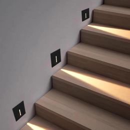 Indoor Recessed Led Stair Light Wall Lamp PIR Motion Sensor Staircase AC85-265V Step 3W Corridor Sconce