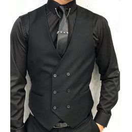 Mens Vests Black Formal Men Vest with Double Breasted v Neck One Piece Male Suit Waistcoat Custom Wedding Tuxedo Waist Coat Fashion
