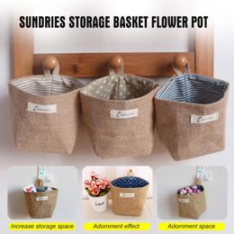 Small Sack Stripe Dot Hanging Bag Jute Cotton Linen Sundries Basket Mini Cosmetic Storage Home Decoration Baskets