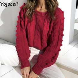 Yojoceli Elegant autumn winter sexy knitted sweater women Casual handmade o neck knitting pullover Female warm jumper 210609