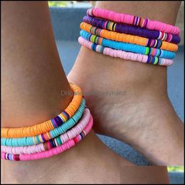 Anklets Bohemia Mticolor Handmade Polymer Clay Disc Beads Stretch Anklet For Women Fashion Vintage Soft Y Jewelry Gifts Drop Delivery 2021 V