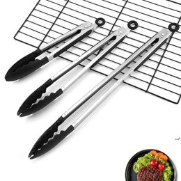 NEWStainless Steel Kitchen Tongs Bakeware Tools 9 inch 12 Inchs Locking Tong, Heat Resistant Premium Silicone Tips And Grips PerfectEWD7089