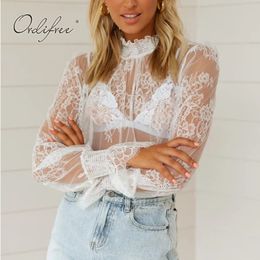 Summer Sexy Transparent Tops Women Shirt Long Sleeve See Through Beach Blouse 210415