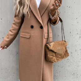 Winter Warm Wool Women's Coat Quilted Loose Long Sleeve Solid Khaki Windbreaker Female Autumn Fashion Elegant Ladies Coats 211019